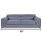 89" Light Blue Italian Leather Sofa With Chrome Legs