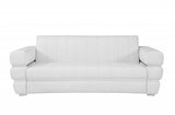 89" White Italian Leather Sofa With Silver Legs