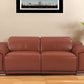 86" Camel Italian Leather USB Reclining Sofa With Silver Legs