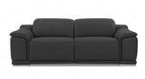 86" Dark Gray Italian Leather USB Reclining Sofa With Silver Legs