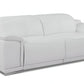 86" White Italian Leather USB Reclining Sofa With Silver Legs