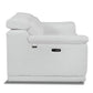 86" White Italian Leather USB Reclining Sofa With Silver Legs