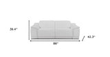 86" White Italian Leather USB Reclining Sofa With Silver Legs