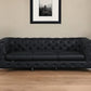 93" Black Italian Leather Chesterfield Sofa With Silver Legs
