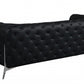 93" Black Italian Leather Chesterfield Sofa With Silver Legs