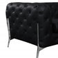 93" Black Italian Leather Chesterfield Sofa With Silver Legs