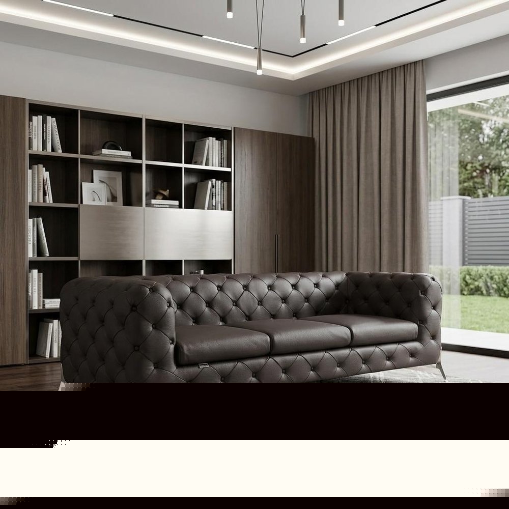 93" Brown Italian Leather Chesterfield Sofa With Silver Legs