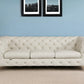 93" Beige Italian Leather Chesterfield Sofa With Silver Legs