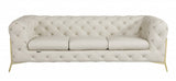93" Beige Italian Leather Chesterfield Sofa With Silver Legs