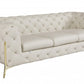 93" Beige Italian Leather Chesterfield Sofa With Silver Legs
