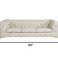 93" Beige Italian Leather Chesterfield Sofa With Silver Legs