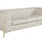 93" Beige Italian Leather Chesterfield Sofa With Silver Legs