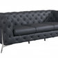 93" Dark Gray Italian Leather Chesterfield Sofa With Silver Legs