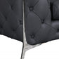93" Dark Gray Italian Leather Chesterfield Sofa With Silver Legs