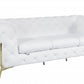 93" White Italian Leather Chesterfield Sofa With Silver Legs