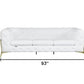 93" White Italian Leather Chesterfield Sofa With Silver Legs