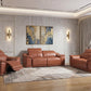 Three Piece Indoor Camel Italian Leather Six Person Seating Set