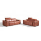 Two Piece Indoor Camel Italian Leather Five Person Seating Set
