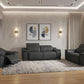 Three Piece Indoor Dark Gray Italian Leather Six Person Seating Set