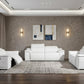Three Piece Indoor White Italian Leather Six Person Seating Set