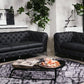 Two Piece Indoor Black Italian Leather Five Person Seating Set