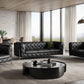 Three Piece Indoor Black Italian Leather Six Person Seating Set