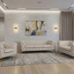 Three Piece Indoor Beige Italian Leather Six Person Seating Set