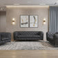 Three Piece Indoor Dark Gray Italian Leather Six Person Seating Set