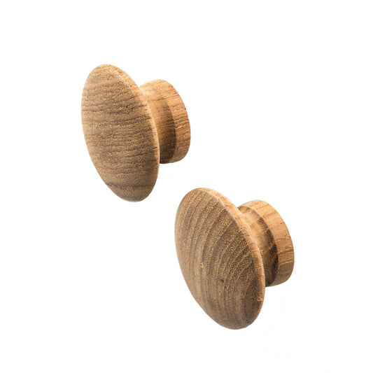 Set of Two Brown Wood Classic Round Drawer Pull Knobs