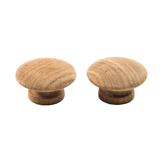 Set of Two Brown Wood Classic Round Drawer Pull Knobs