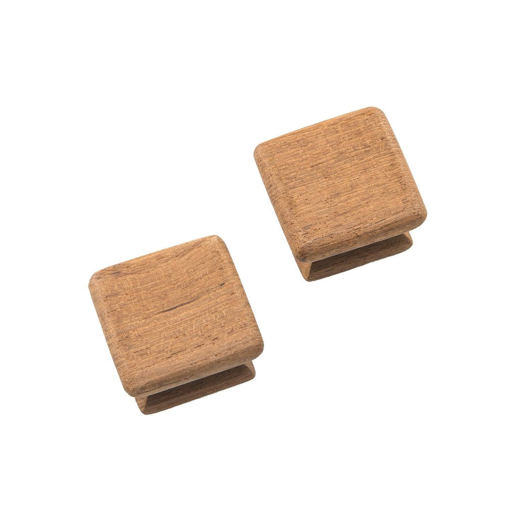 Set of Two Brown Wood Square Drawer Pull Knobs