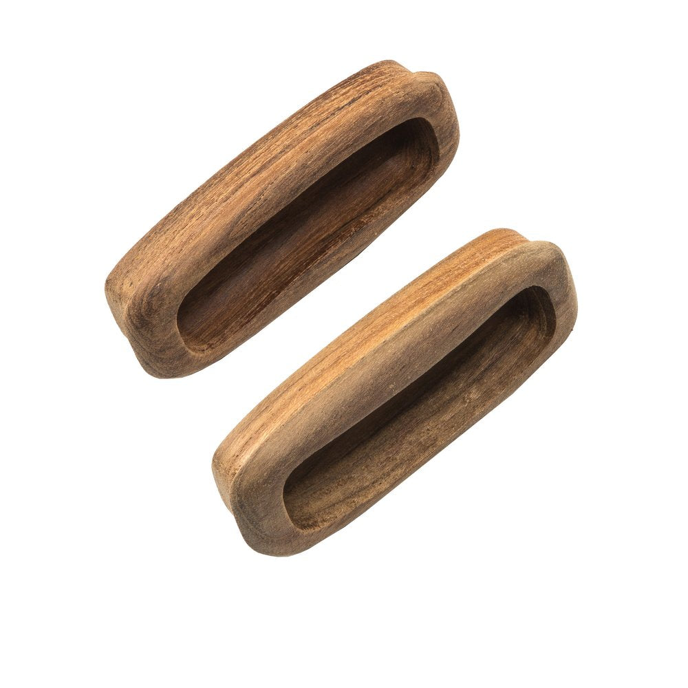 Set of Two Brown Teak Wood Drawer Pull Knobs