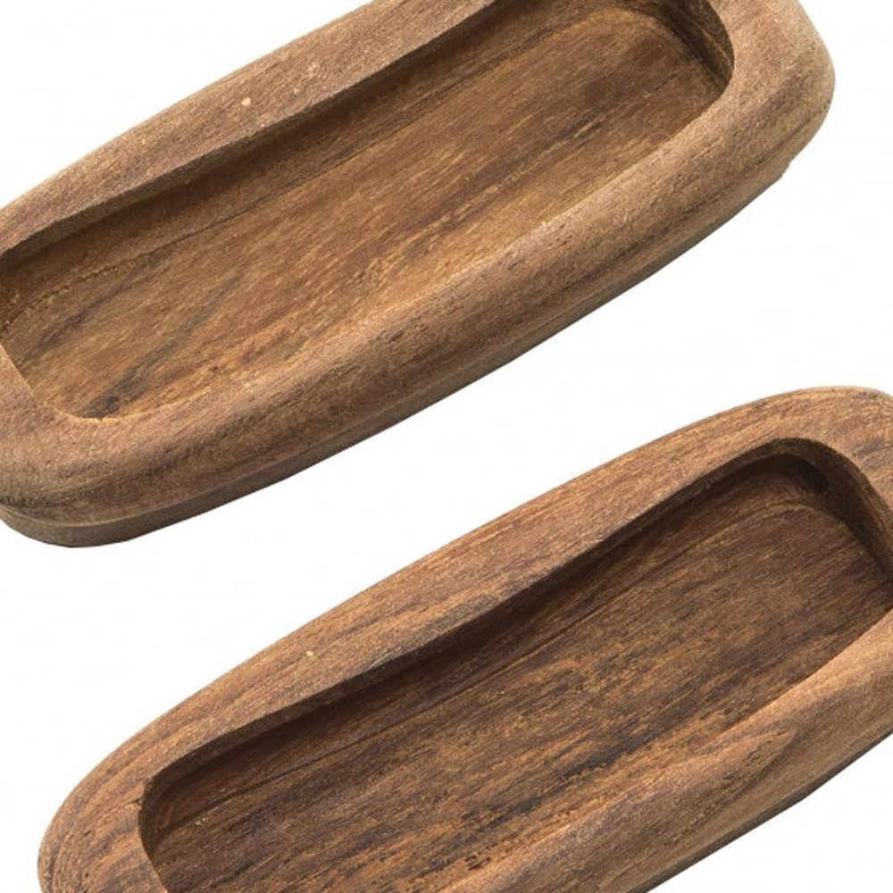 Set of Two Brown Teak Wood Drawer Pull Knobs