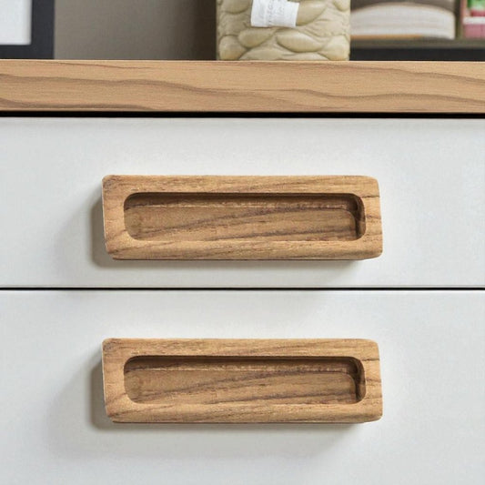 Set of Two Brown Teak Wood Drawer Pull Knobs