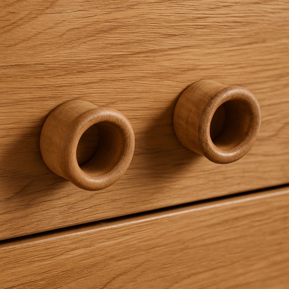 Set of Two Brown Wood Round Open Circle Drawer Pull Knobs