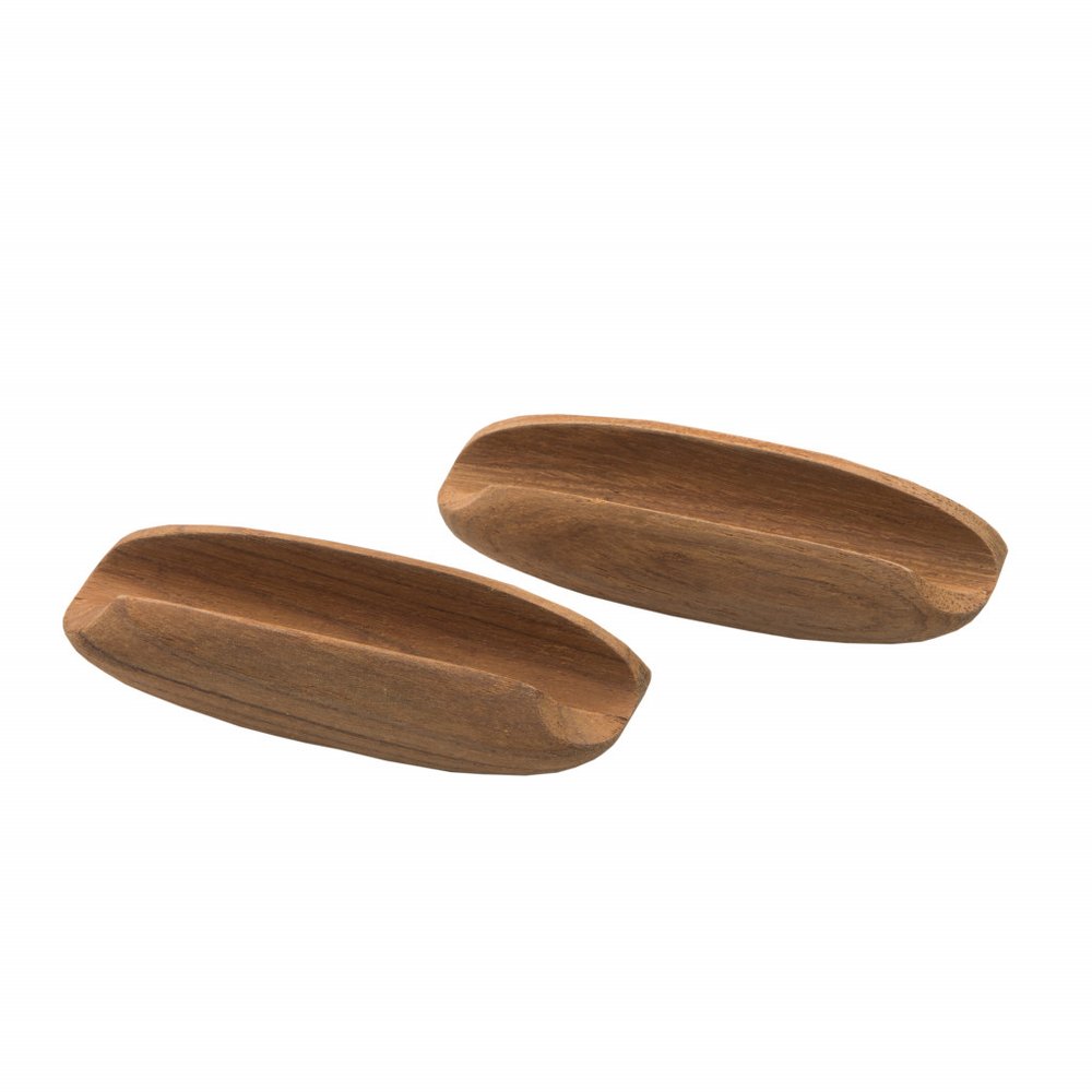 Set of Two Brown Wood Oval Drawer Pull Knobs