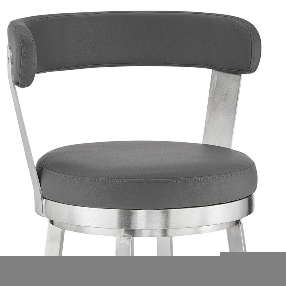 26" Gray And Silver Iron Swivel Backless Counter Height Bar Chair