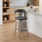 26" Gray And Silver Iron Swivel Backless Counter Height Bar Chair