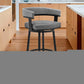 26" Gray And Black Faux Leather And Iron Swivel Low Back Counter Height Bar Chair