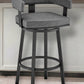 26" Gray And Black Faux Leather And Iron Swivel Low Back Counter Height Bar Chair
