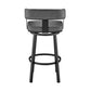 30" Gray and Black Faux Leather and Iron Low Back Bar Height Swivel Bar Chair