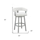 26" White and Gray Faux Leather and Iron Low Back Counter Height Swivel Bar Chair