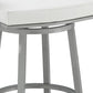 26" White and Gray Faux Leather and Iron Low Back Counter Height Swivel Bar Chair