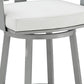 30" White And Gray Faux Leather And Iron Swivel Low Back Bar Height Bar Chair
