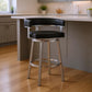 26" Black And Silver Faux Leather And Iron Swivel Low Back Counter Height Bar Chair