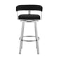 30" Black And Silver Faux Leather And Iron Swivel Low Back Bar Height Bar Chair