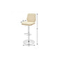 25" Cream And Silver Faux Leather And Steel Swivel Adjustable Height Bar Chair