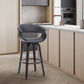 27" Gray And Black Faux Leather And Fabric And Solid Wood Low Back Counter Height Swivel Bar Chair