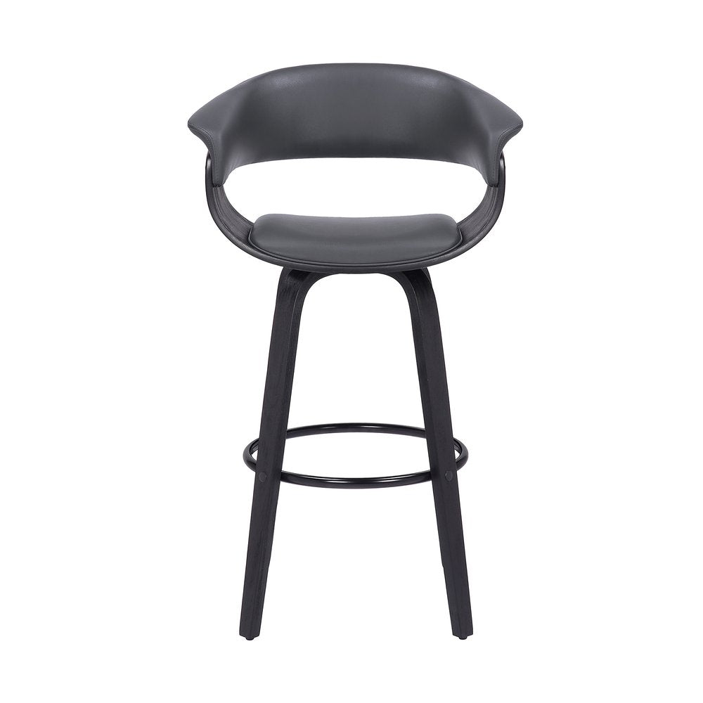 27" Gray And Black Faux Leather And Fabric And Solid Wood Low Back Counter Height Swivel Bar Chair