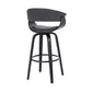 27" Gray And Black Faux Leather And Fabric And Solid Wood Low Back Counter Height Swivel Bar Chair